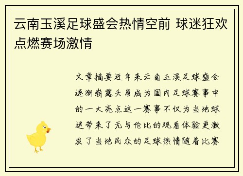 云南玉溪足球盛会热情空前 球迷狂欢点燃赛场激情